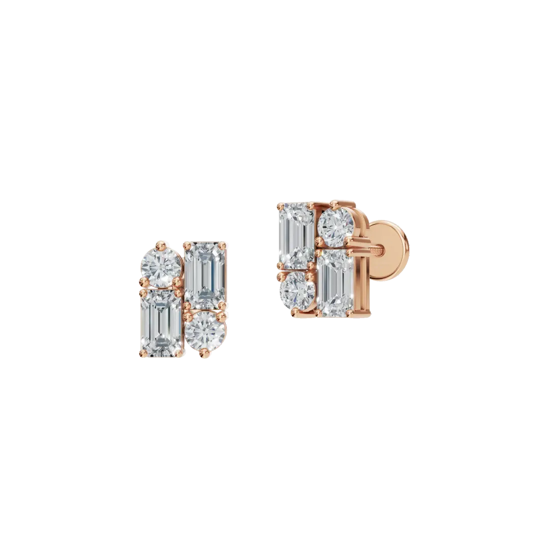 Four-Stone Emerald & Round Diamond Earrings