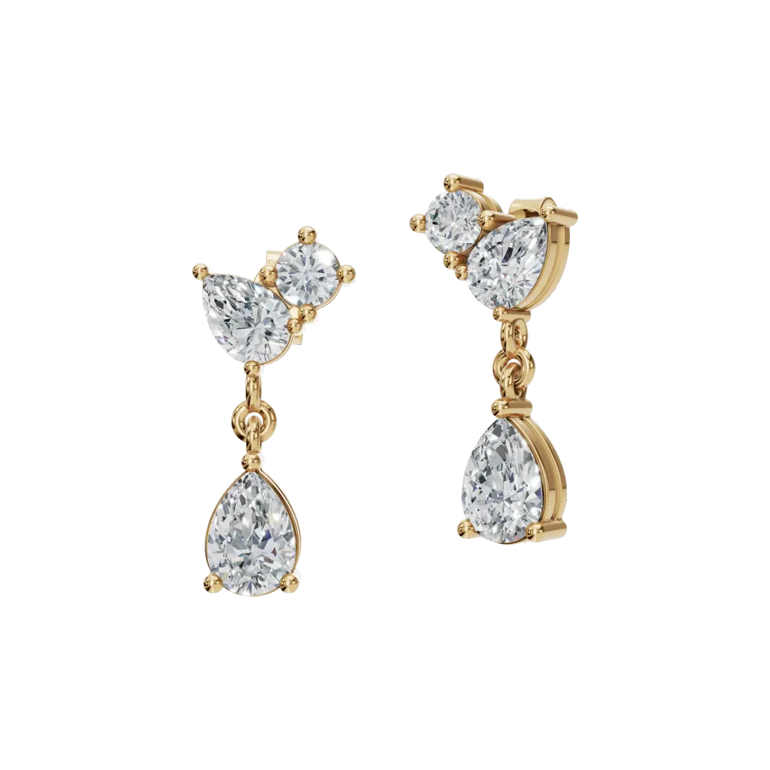 Pear & Round Diamond Drop Earrings