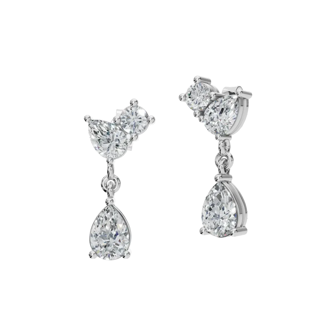 Pear & Round Diamond Drop Earrings