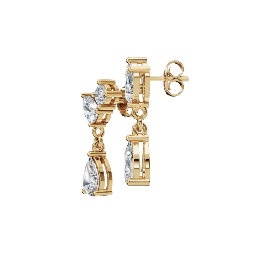 Pear & Round Diamond Drop Earrings