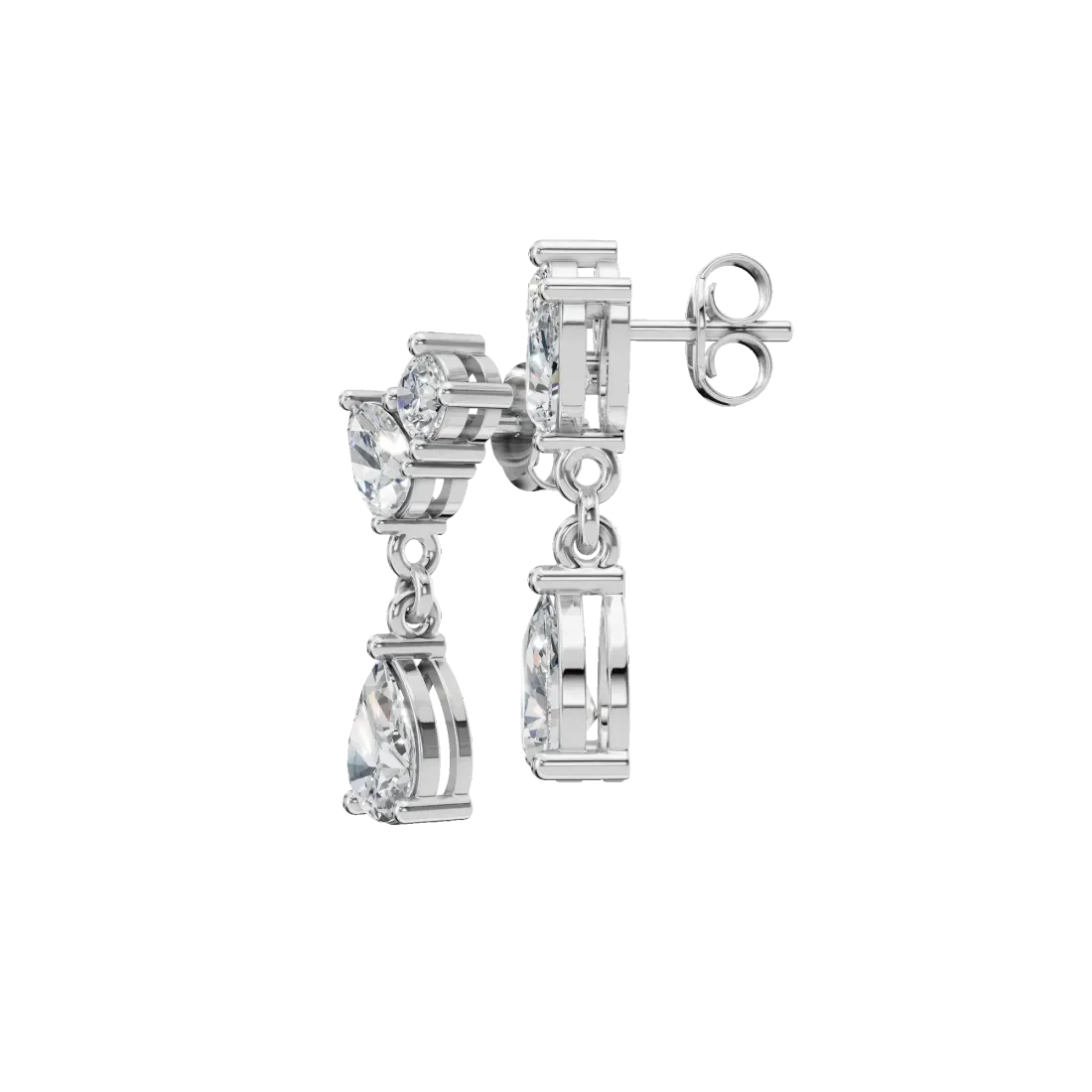 Pear & Round Diamond Drop Earrings