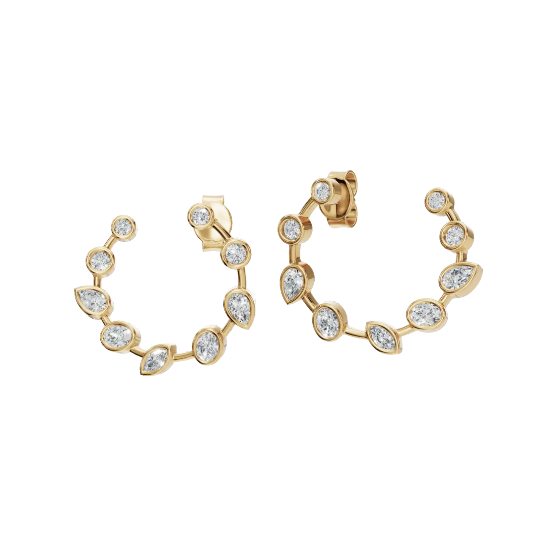 Mixed-Cut Diamond Hoop Earrings