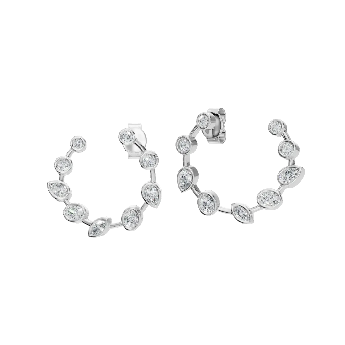 Mixed-Cut Diamond Hoop Earrings