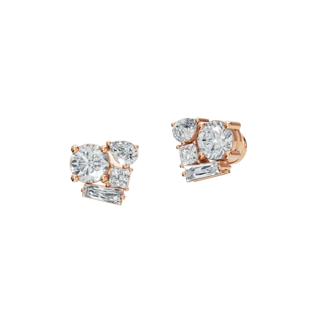 Mixed-Cut Diamond Stud Earrings