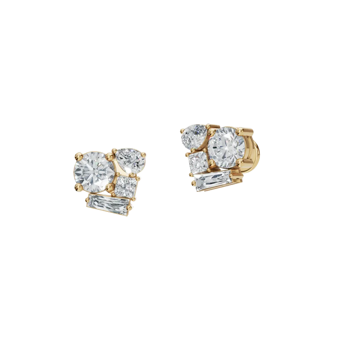 Mixed-Cut Diamond Stud Earrings