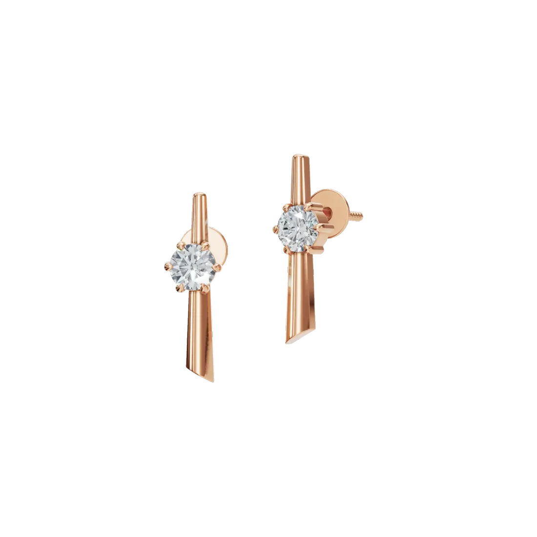 Vertical Round Diamond Stud Earrings