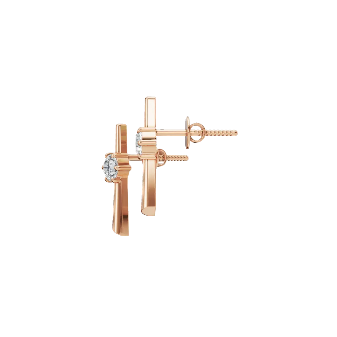 Vertical Round Diamond Stud Earrings