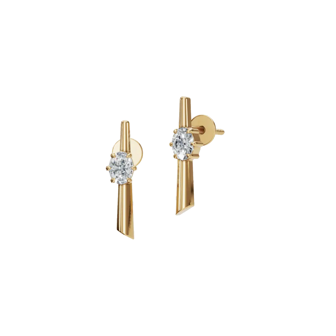 Vertical Oval Diamond Stud Earrings