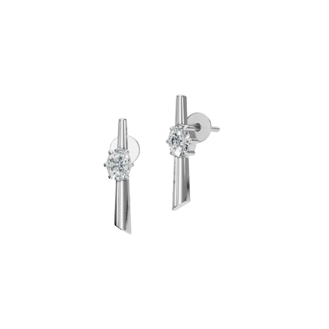 Vertical Oval Diamond Stud Earrings