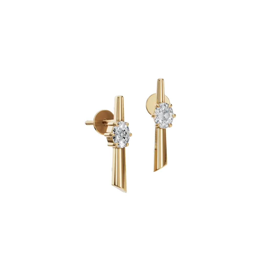 Vertical Oval Diamond Stud Earrings