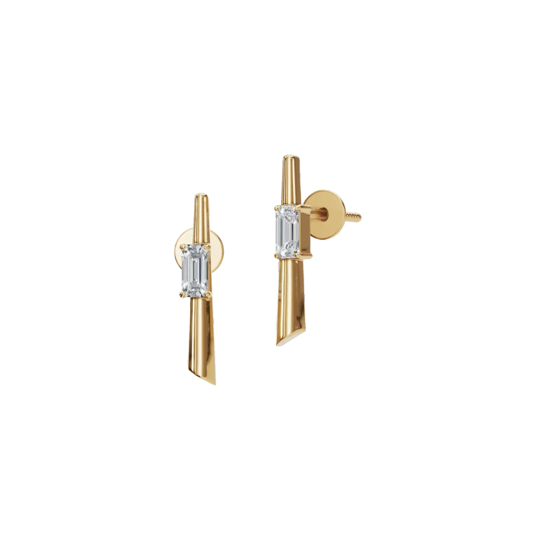 Vertical Emerald Diamond Stud Earrings