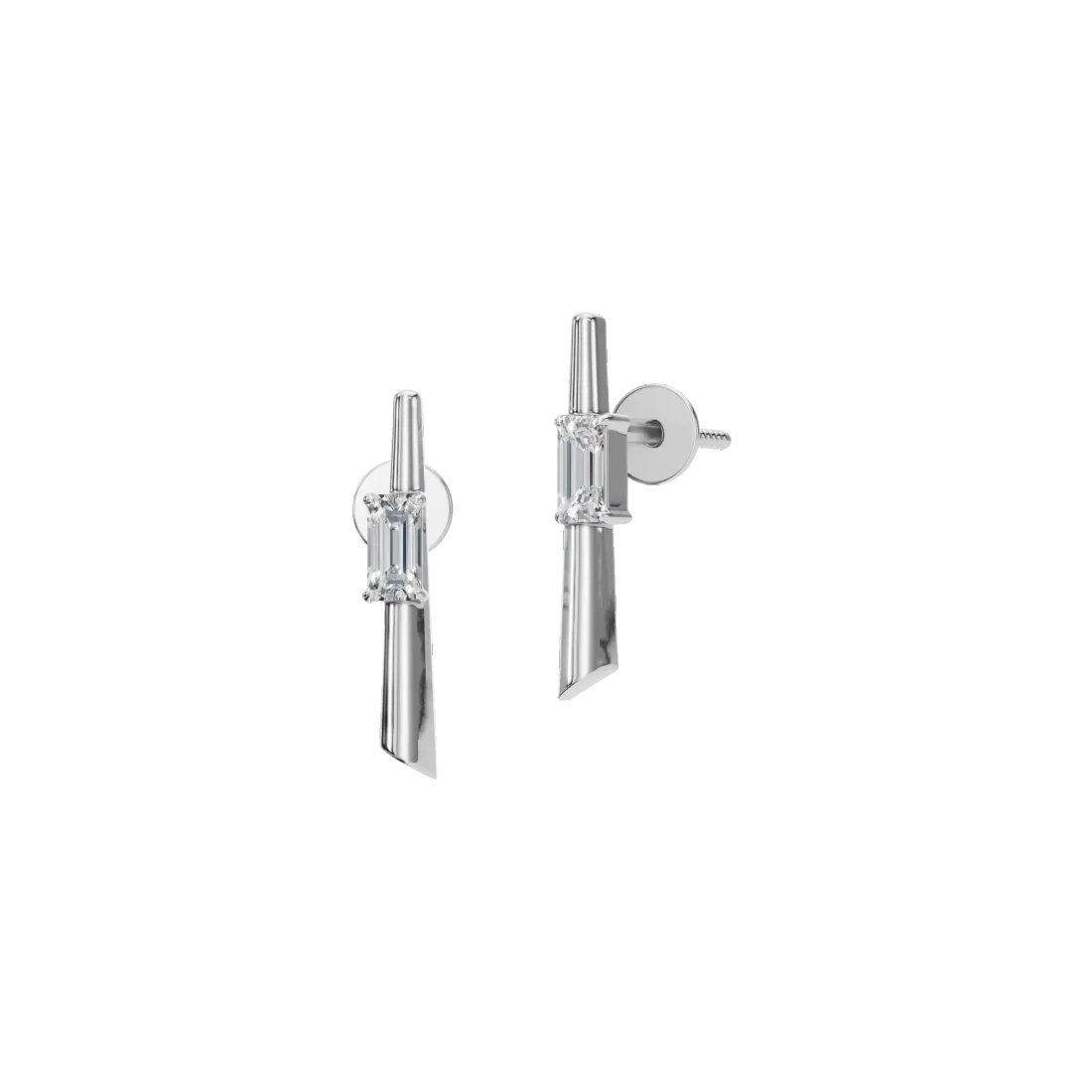 Vertical Emerald Diamond Stud Earrings