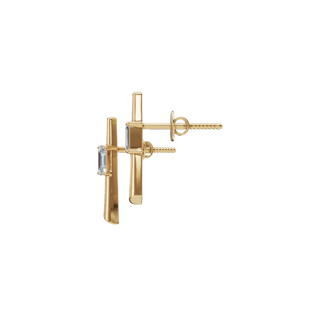 Vertical Emerald Diamond Stud Earrings