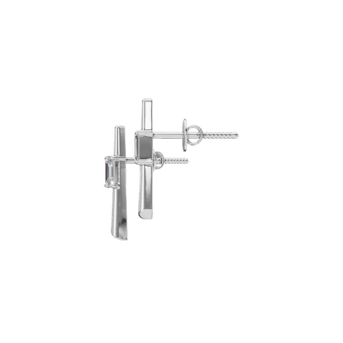 Vertical Emerald Diamond Stud Earrings