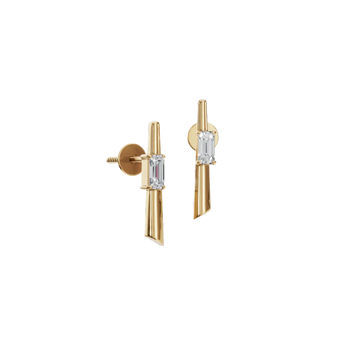 Vertical Emerald Diamond Stud Earrings