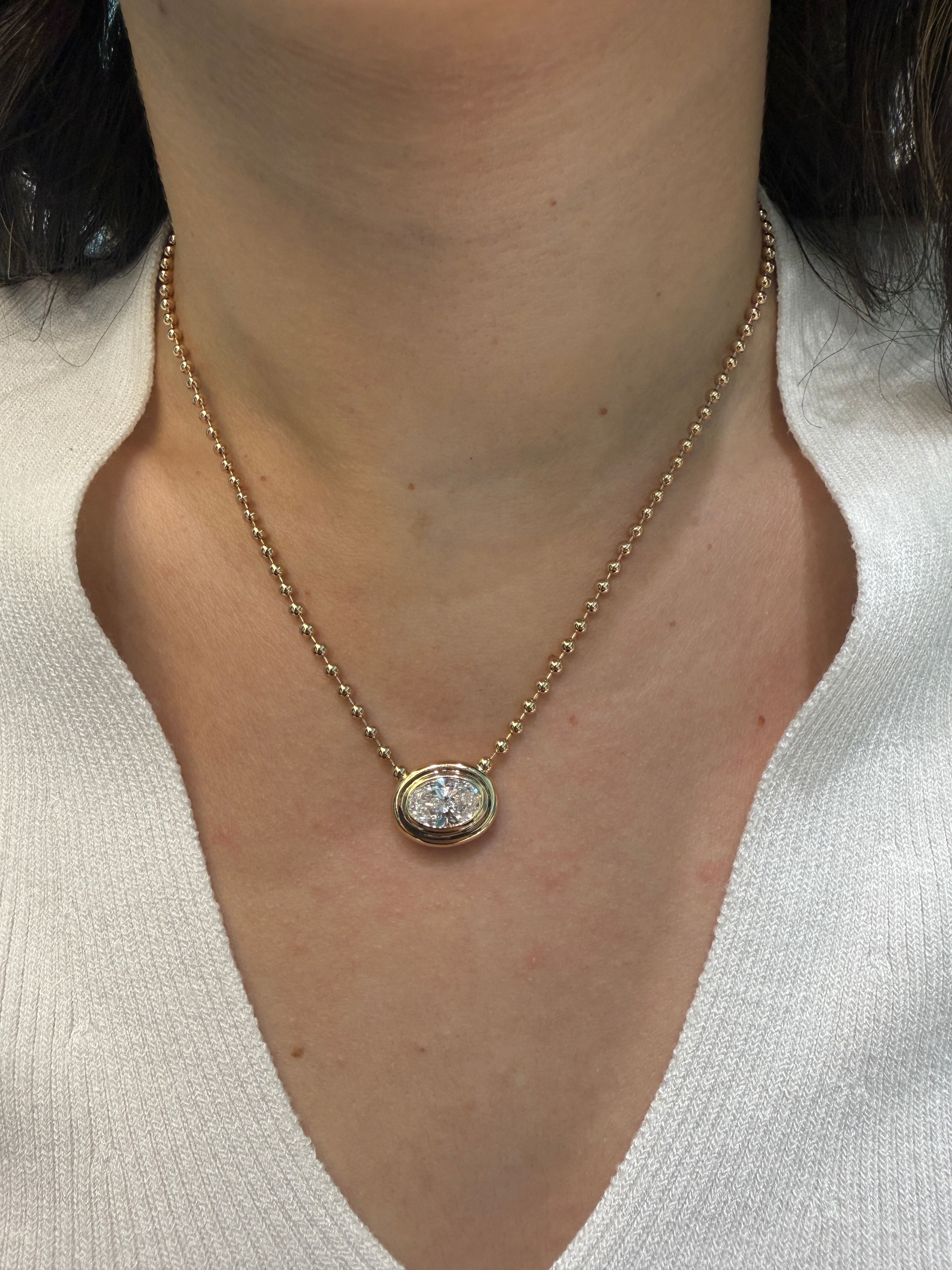 OVAL SOLITAIRE DOUBLE BEZEL NECKLACE