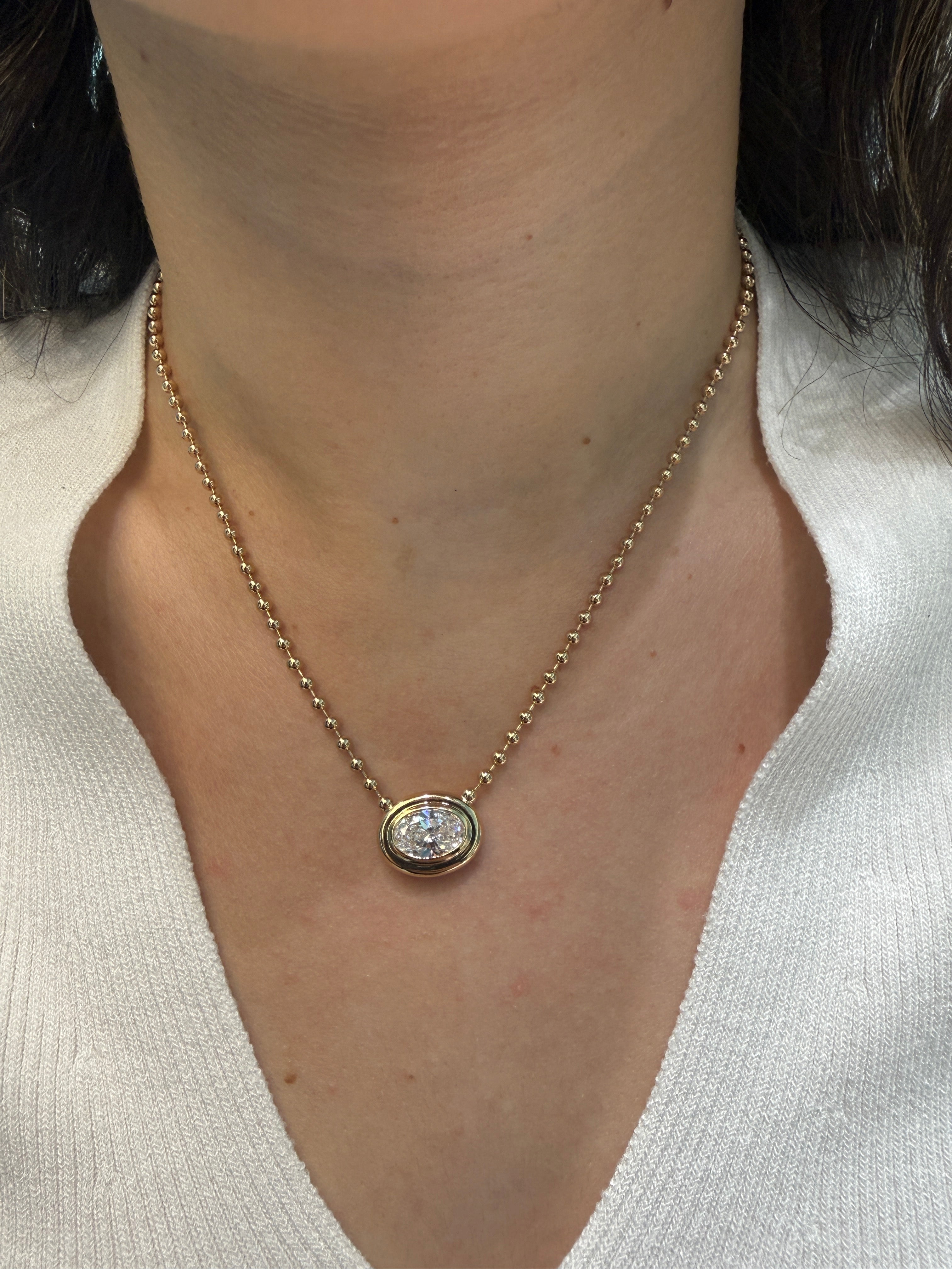 OVAL SOLITAIRE DOUBLE BEZEL NECKLACE