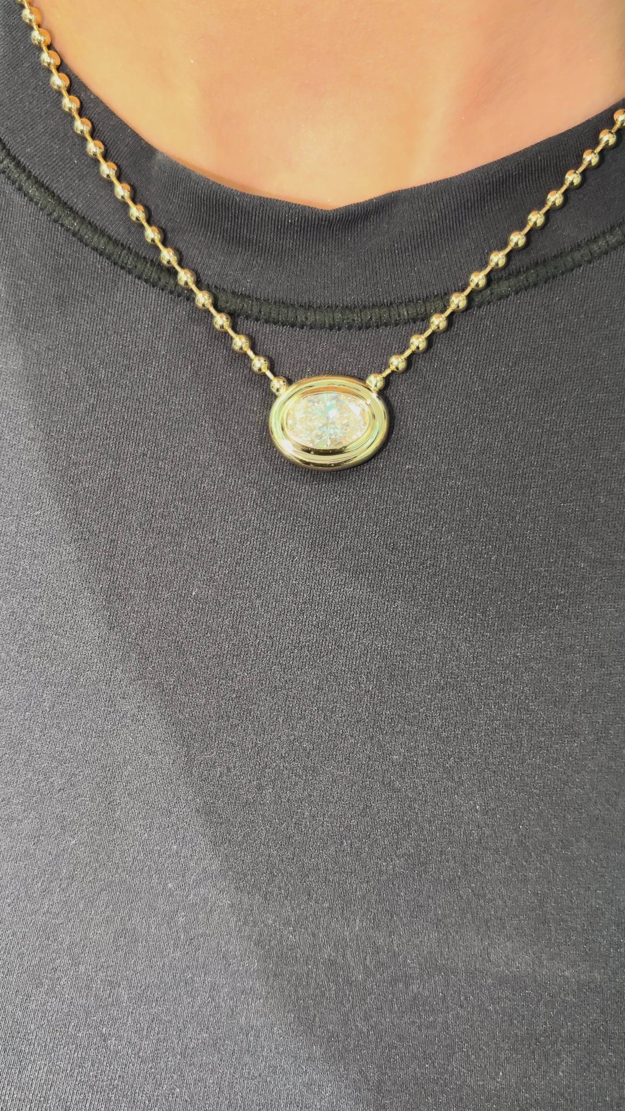 OVAL SOLITAIRE DOUBLE BEZEL NECKLACE